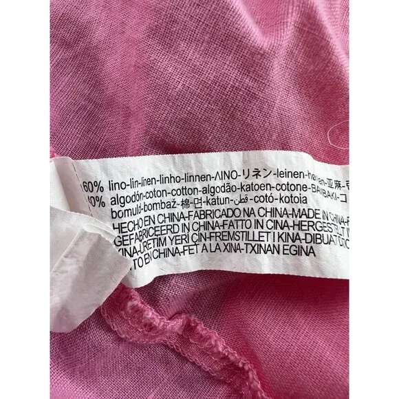 ZARA M Pink‎ Linen Cotton Button Front Shirt Dress Tunic Long Sleeve High Low - Picture 3 of 7